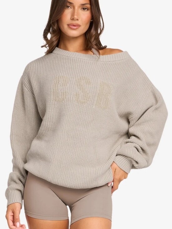 Crop Shop Boutique Sweaters - Crop Shop Boutique Off-Shoulder Knit Sweater - Oak, size Medium